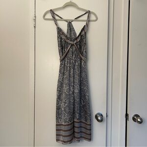BCBG MAXAZRIA 100% Silk Paisley Handkerchief Halter Dress in Blue Brown (Size L)